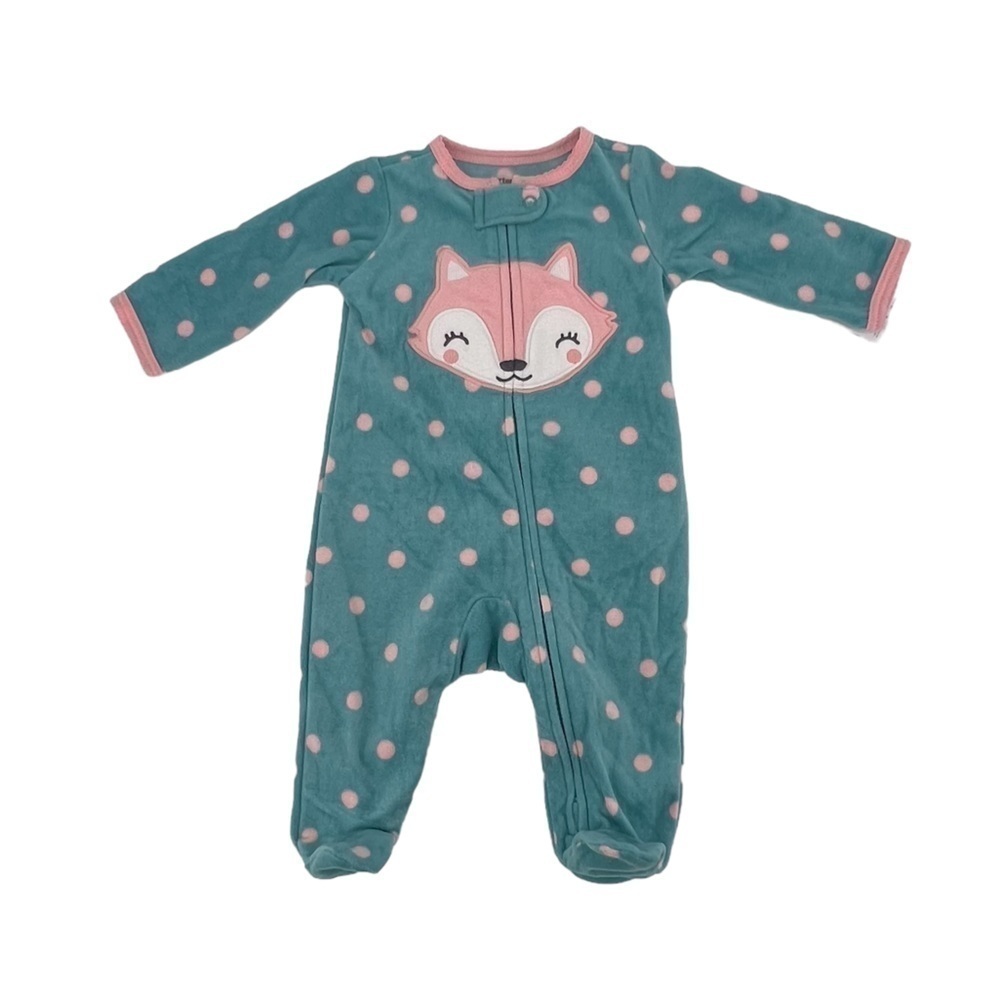 NWT Carter's Teal Pink Polka Dot Fox Snug Fit Footed Pajamas Size 3M